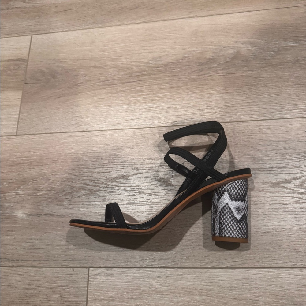 Dolce Vita Black Strappy Heels with Patterned Block Heel